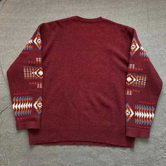 Pendleton Men's Chief Joseph Burgundy Southwestern LambswoolPullover Sweater XL - Picture 4 of 8